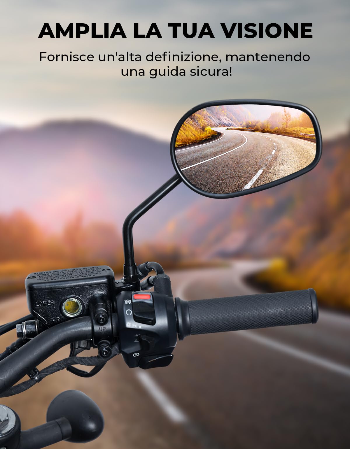 KEMIMOTO Specchietto Moto Retrovisore, Universali M10 Specchietti Moto, Alluminio ad Alta Resistenza Specchi Laterali M10 per Street Bike Cruiser Chopper Adventure Touring
