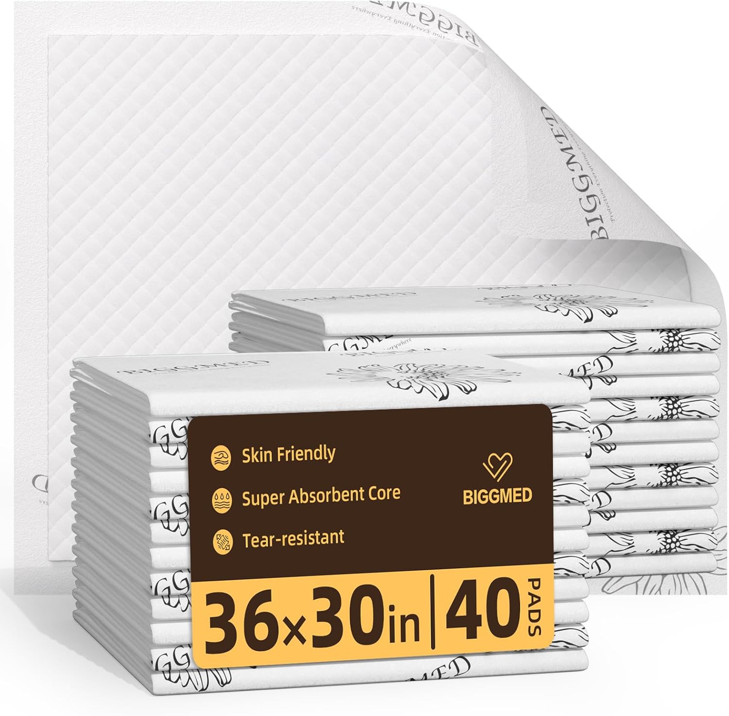 BIGGMED Heavy Duty Incontinence Underpads 36" x 30" 40 Count, Ultra Absorbent Disposable Bed Pads 110 Gram Tear-Resistant Chucks Pads for Adults, Kids, Elderly and Home Care