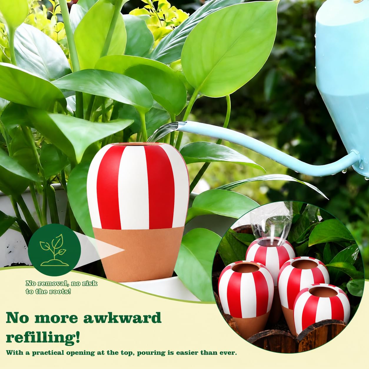 Oyas a Planter Terre Cuite, Distributeur Eau Plante 4Pcs, Pointes Auto-arrosantes en Terre Cuite, Globes Arrosage Automatique Interieur pour Plante, Cônes d'argile (Rouge)