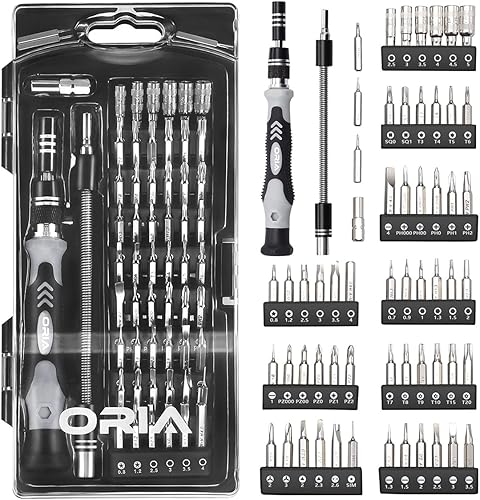 Miniatura 1 de ORIA - Juego de destornilladores de precisión, 60 en 1 con juego de destornilladores de 56 puntas, kit de destornillador magnético con eje flexible,