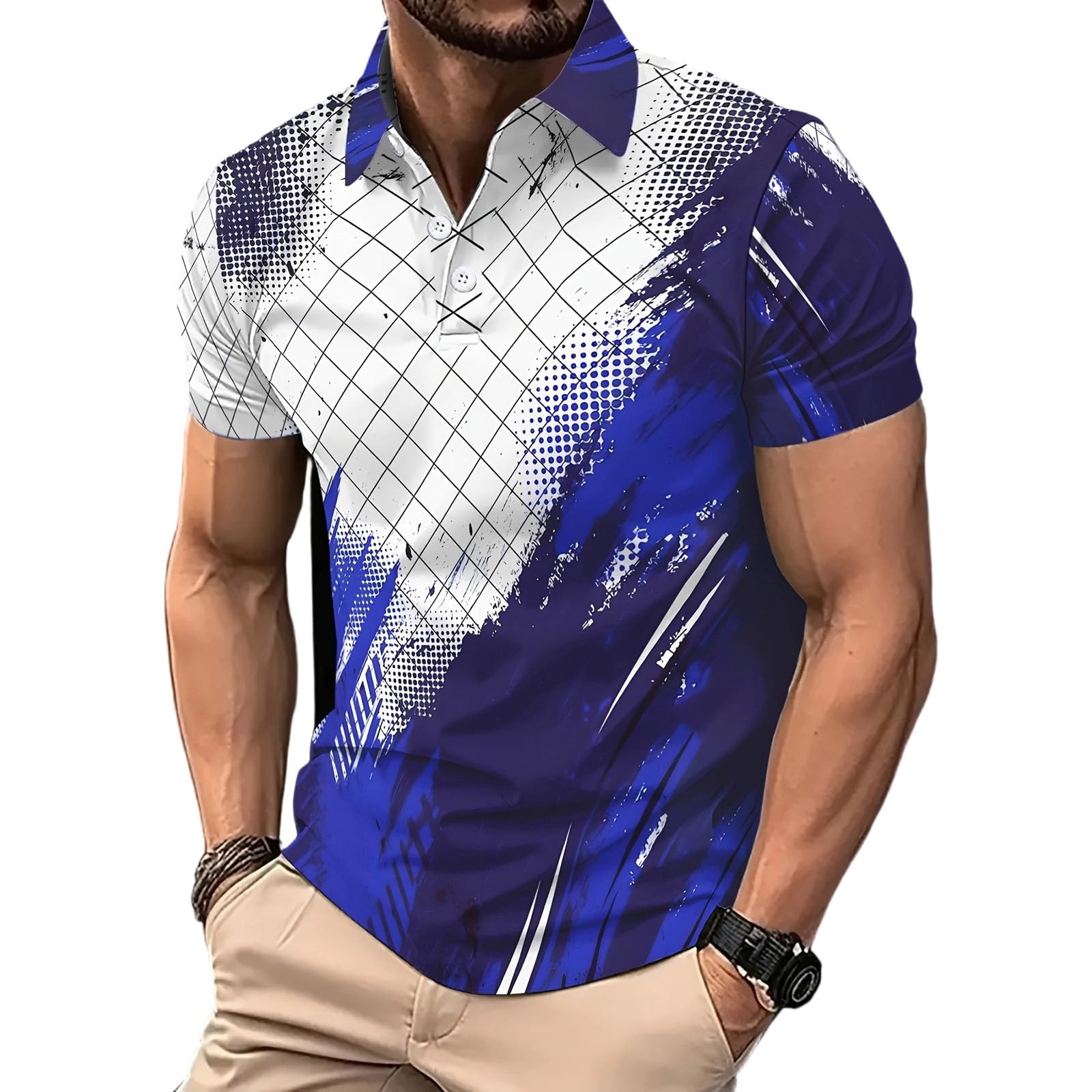 Men's Golf Polo Shirt T-Shirt Gradient Plaid Party Casual Short Sleeve Shirts Quick Dry Moisture Wicking Athletic Shirt — view 10