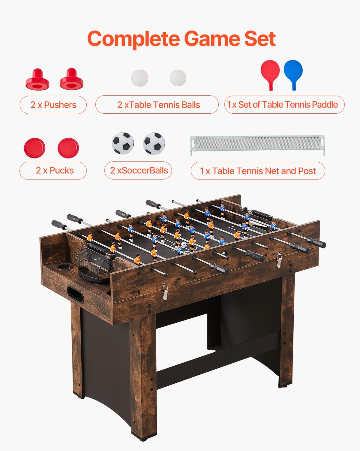 VEVOR Mesa de Juego Combinada 3 en 1 de 137,1 cm, con Air Hockey, Ping Pong, Futbolín, Empujadores y Discos, Mesa de Hockey Arcade Accionada por Aire para la Sala de Juegos Familiar y la Oficina