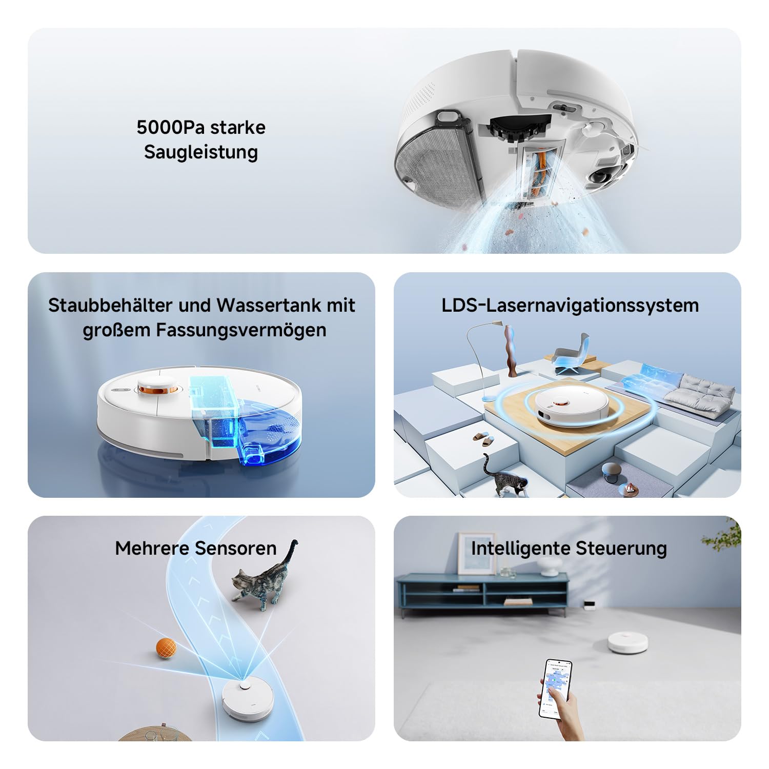 XIAOMI Robot Vacuum S40C, 2-in-1 Staubsauger und Wischer, 5000 Pa Saugleistung, smarte LDS-Navigation, automatische Aufladung, funktioniert auf Teppichen mit kurzem Flor und harten Böden