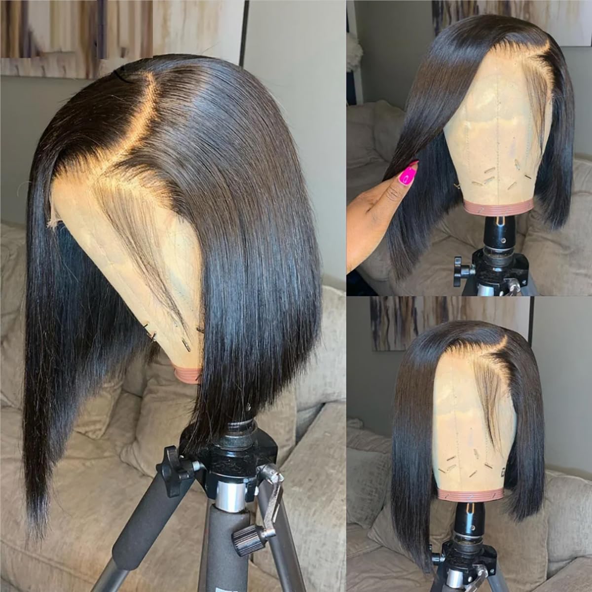 Bob Wig Human Hair Straight 10 Inch 6x6 Lace Closure Wigs 180% Density Short Straight Bob Wig 6x6 Transparent Lace Bob Wig Pre Plucked with Baby Hair Natural Hairline