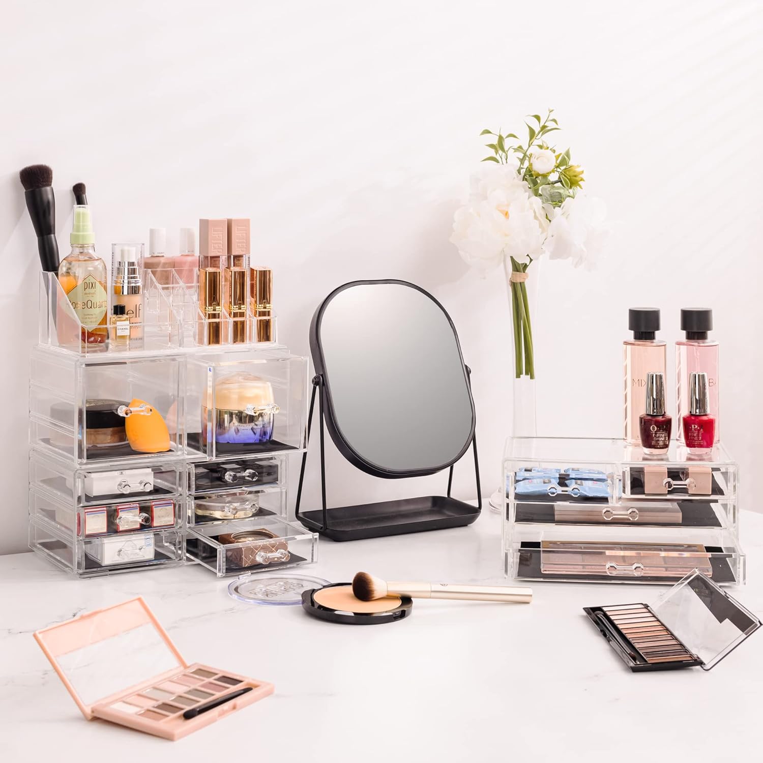 Sorbus Large Makeup Organizer - Clear Stackable Jewelry Makeup Organizer for Vanity, Bathroom Storage Display Case - 12 Drawers Cosmetic Beauty Organizers and Storage with Lipstick Makeup Brush Holder - Image 7