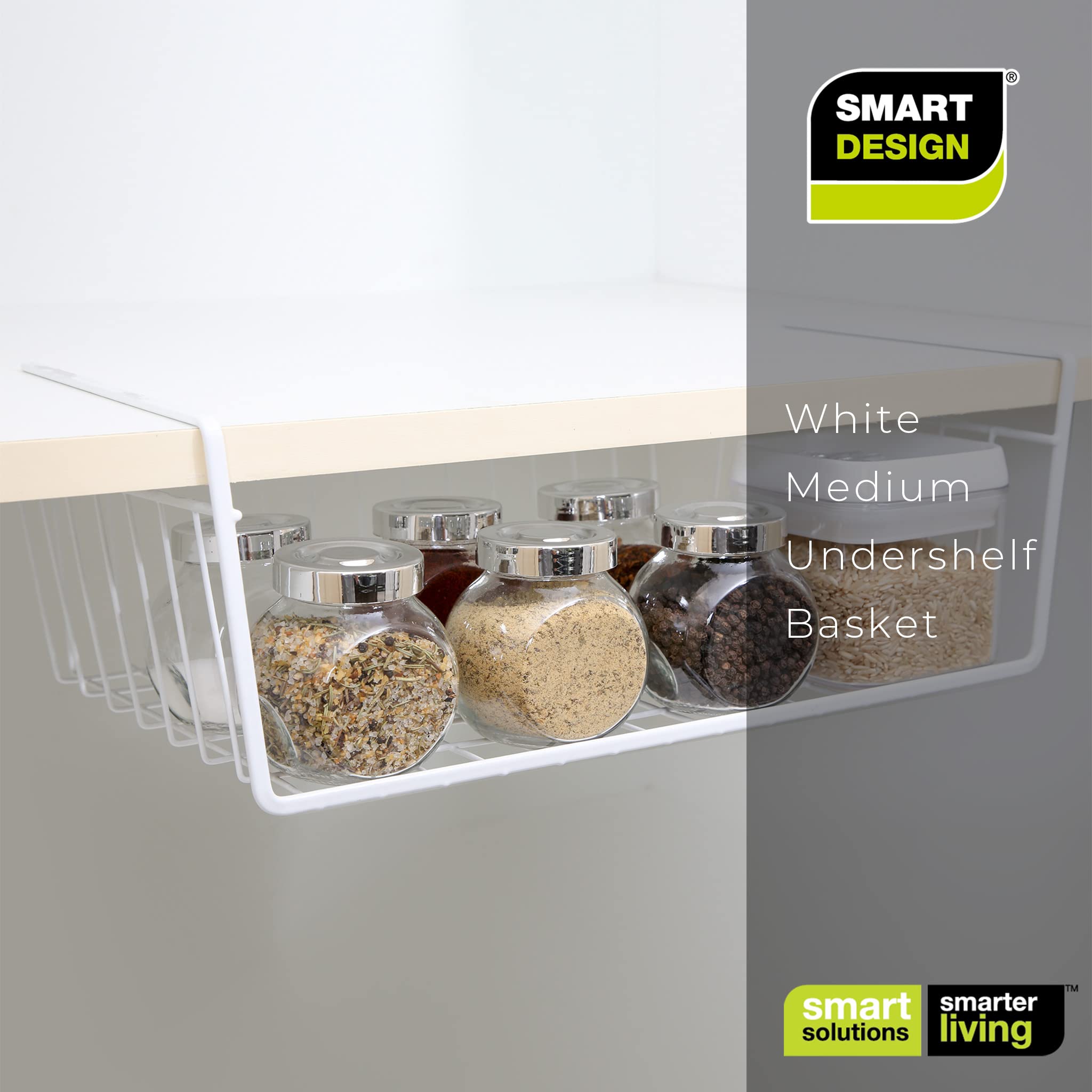 Smart Design Kosz do przechowywania pod półką, średni, dobrze dopasowane ramiona, stalowa metalowa rama, odporne na rdzę wykończenie, szafka, spiżarnia, organizacja półek, kuchnia (40 x 15 cm) [biały] - zestaw 6 sztuk