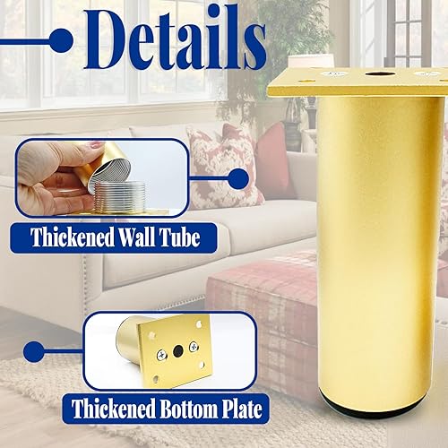 Miniatura 4 de Juego de 4 patas de muebles de aleación de aluminio de 4 pulgadas de altura, patas ajustables de 1.5 pulgadas de diámetro, patas redondas de metal