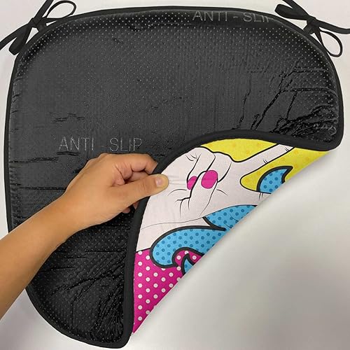Miniatura 4 de Lunarable Cojín retro para silla, mujer con cabello, letrero de victoria con burbujas de discurso, inspirado en arte pop, acolchado de asiento para