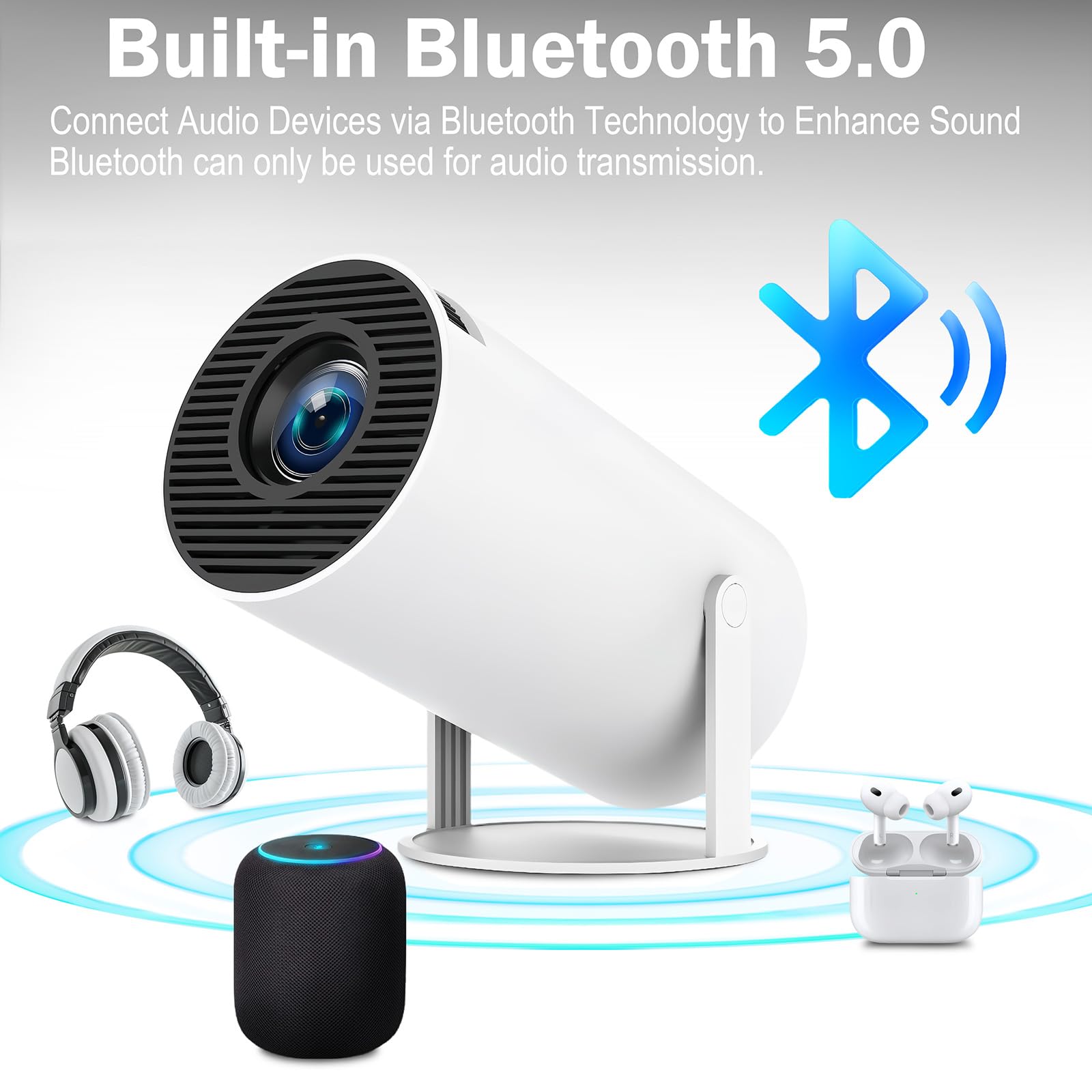 Mini Proiettore WiFi e Bluetooth, Proiettore portatile 4K 1080P, Correzione trapezoidale automatica, 200 ANSI-Lumen, 40"-130'' Schermo Proiettore Smart-Proiettore con Android 11.0