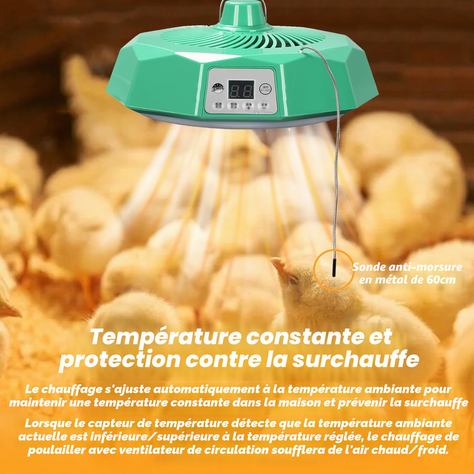 Lampe Chauffante Poussin 500w,Plaque Chauffante Poussin Avec Télécommande,Lampe Poussin Température Réglable 27°C-36°C,Lampe Chauffante Pour Culture Pour Couveuse Poulet Livestock Reptile Whelping