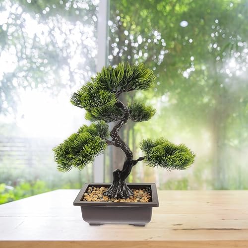Miniatura 2 de Árbol de pino bonsái artificial, simulación de imitación de planta en maceta, exhibición de escritorio, adornos de maceta de árbol falso, planta de