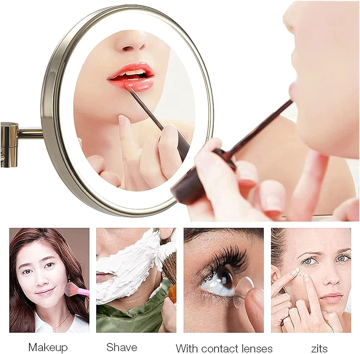Specchio per Trucco a Parete con ingrandimento 3/5/7/10X, Specchio cosmetico ingranditore Illuminato da 8 Pollici con luci LCD, Versione di aggiornamento Specc