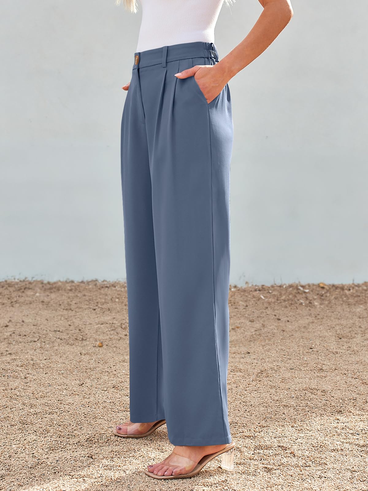 LILLUSORY - Pantalón de vestir de pernera ancha para mujer, tiro alto.