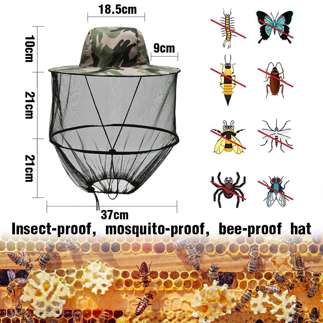 Zanzariera Cappello,Anti-zanzara Cappello,Anti-zanzara della Protezione,Cappello di Testa a Rete Faciale,per Campeggio,Escursionismo,Pesca,Protezione da Insetti e zanzare