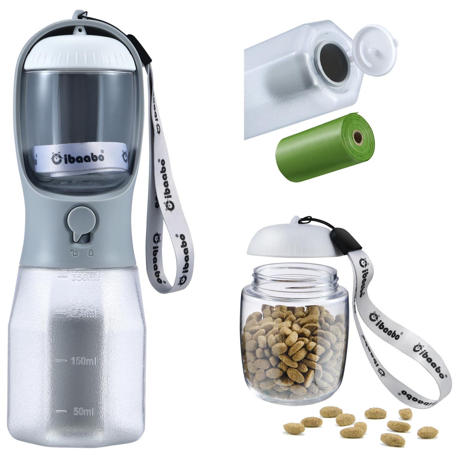 Cibaabo Dog Water Bottle with Food Container &amp; Poop Bag Holder &amp; Filter