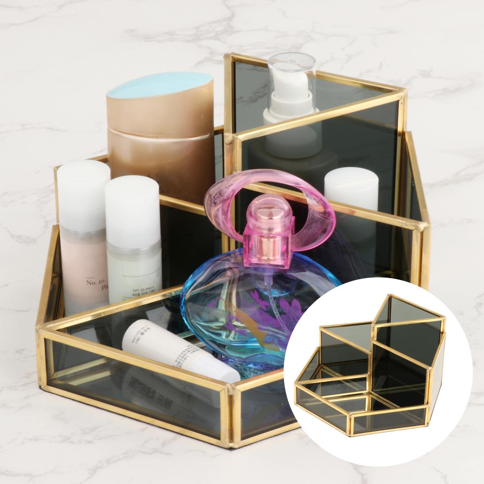 Set di 2 organizer per trucco da tavolo, organizer per bagno, nero A