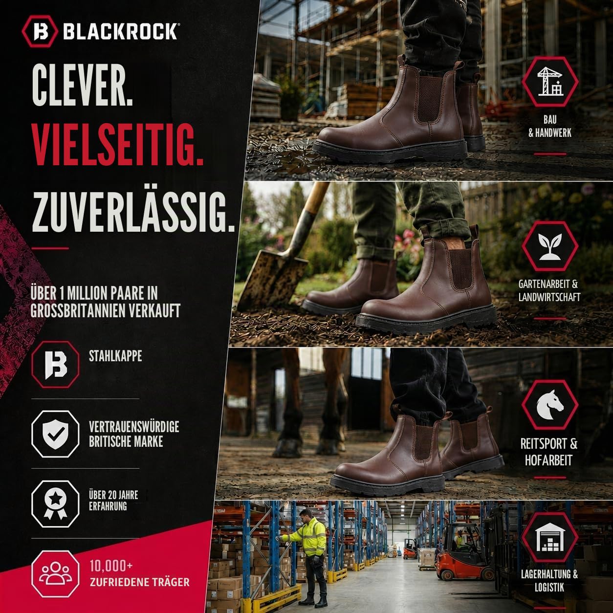 Blackrock Dealer Arbeitssicherheitsstiefel, Stahlkappe, Chelsea Boots, Herren Damen Damen, Sicherheitsschuhe, Gartenarbeit, Braun, Reiten, Hof, Slip On Schuhe, Leichtgewicht