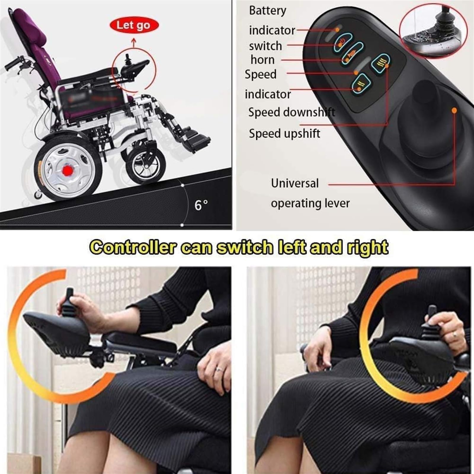 Silla de ruedas eléctrica plegable con respaldo reclinable y motor dual, silla de movilidad ligera para viajes en tránsito