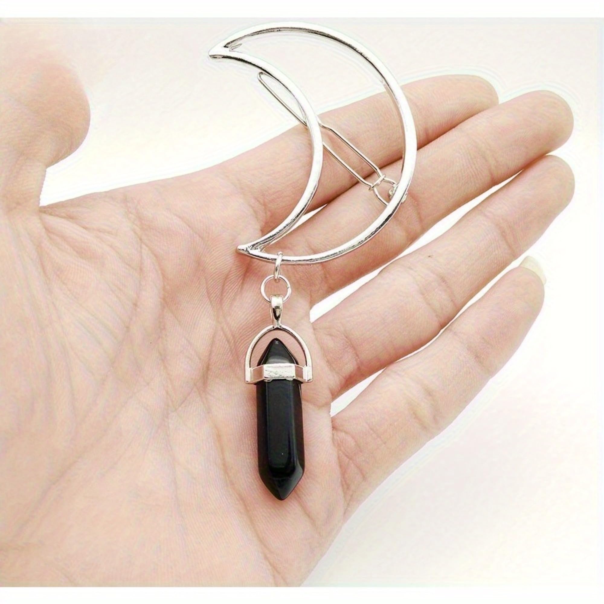Moon Hair Clip with Hexagonal Stone Pendant, Alloy Barrette for Decorative Hairstyles, Party Looks and Daily Wear
