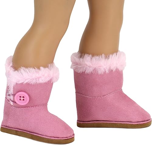 Miniatura 4 de Elegante muñeca de 18inch botas. Se adapta a 18" American Girl Dolls y Más. Muñeca Zapatos de Pink Suede Estilo Boots WPink botón lateral y rosa piel