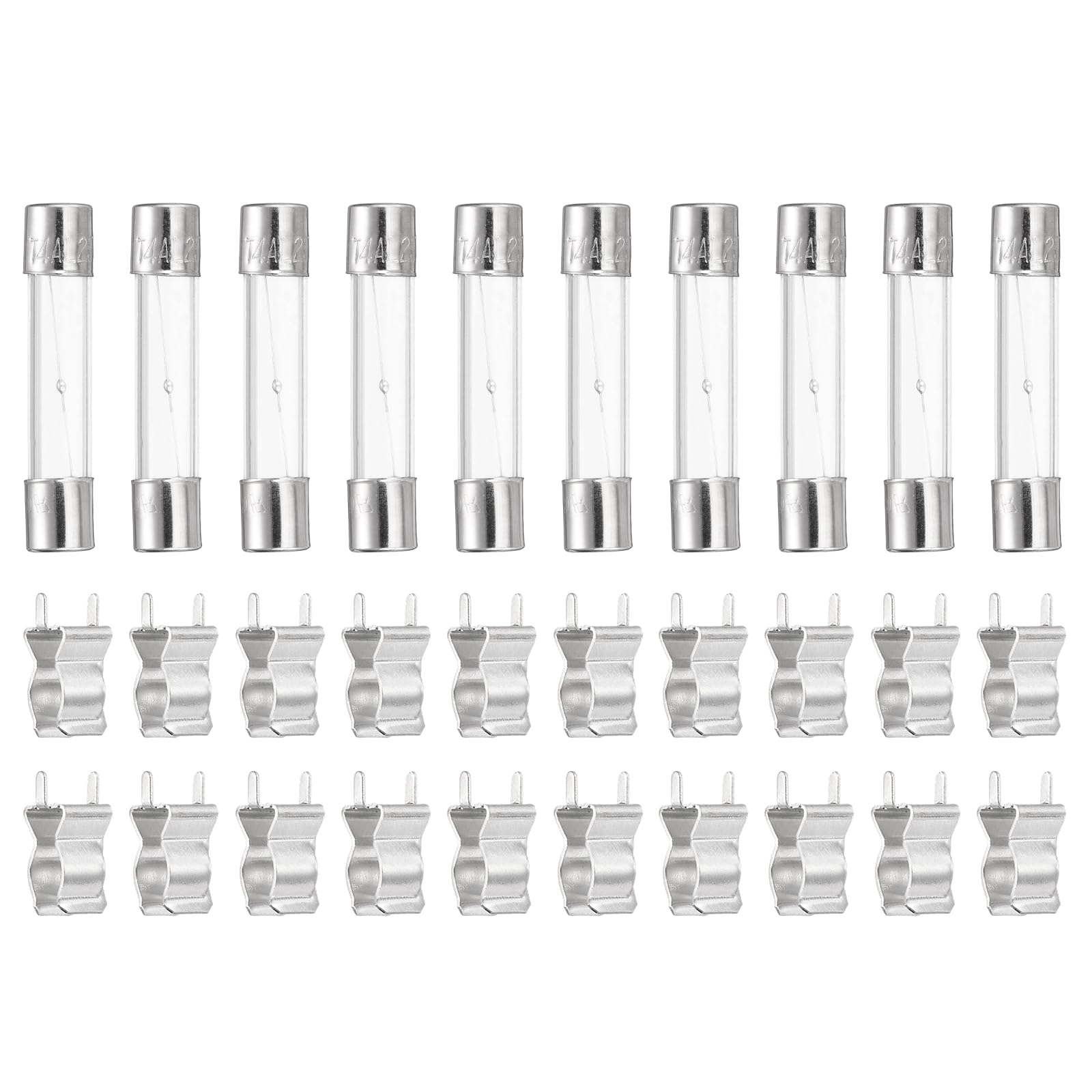 sourcing map Glass Tube Fuses, 6x30mm 4A 250V Slow Fast Blow Glass Cartridge Tube Fuse with 20pcs Safety Clip for Replacing or Repairing Many Home Electronics(Pack of 10)