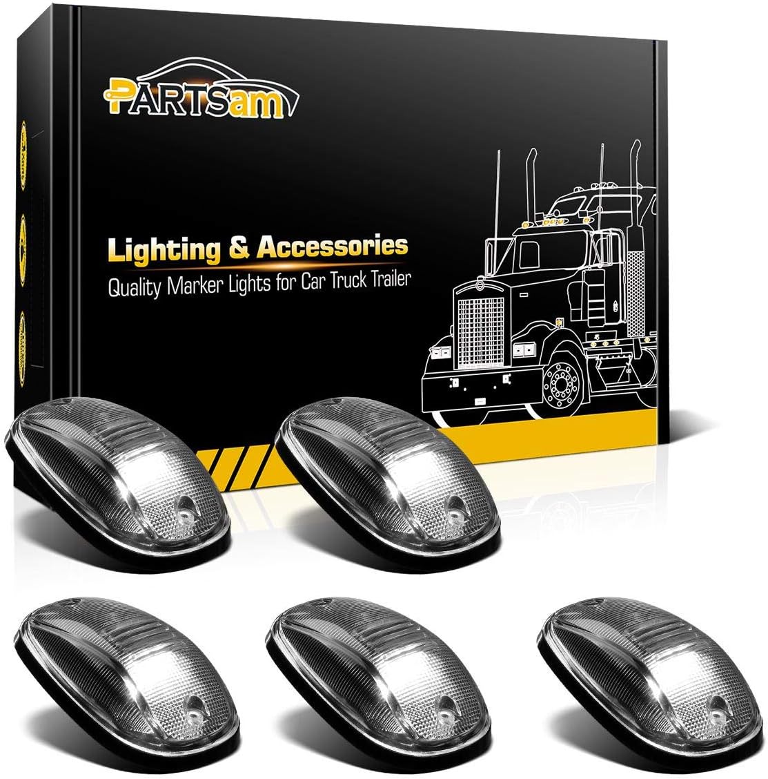 Partsam 5PCS Cab Lights LED Cab Marker Top Roof Running