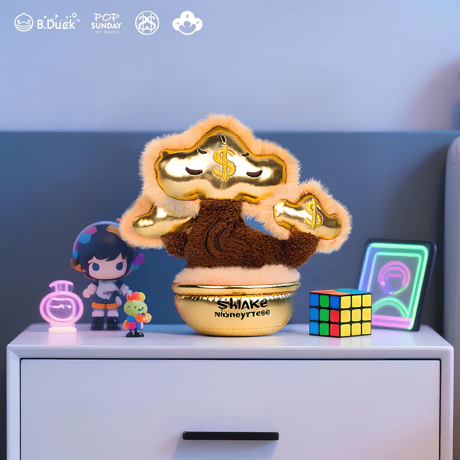 B.Duck x POP Sunday Plush Blind Box Collectible Figure - Shake Money Tree Plush Series (6 PCS) Chinese Good Luck Decor for Desk&Home Art Decor Gift for Collectors