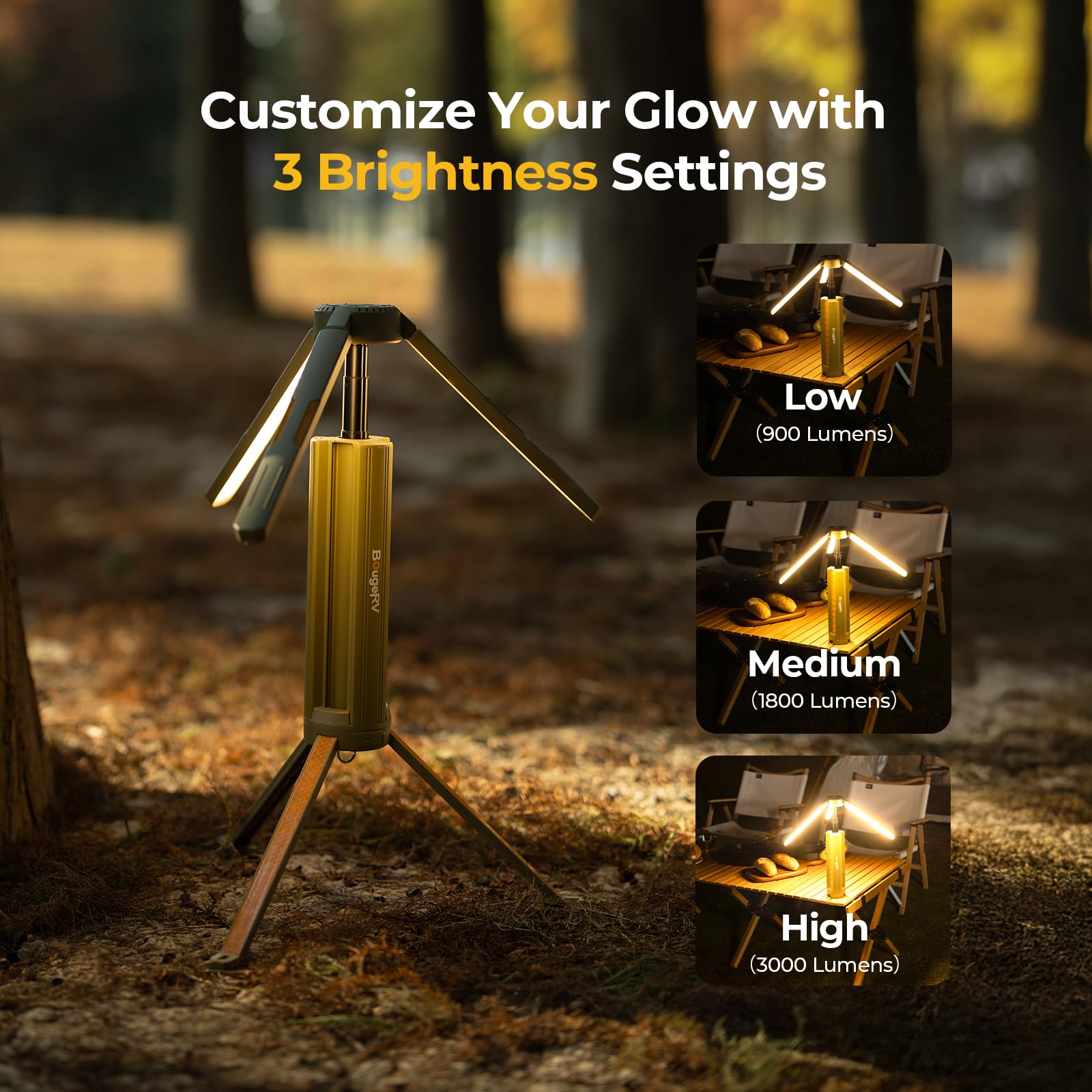 BougeRV Luz telescópica de camping, linterna eléctrica giratoria de 15600 mAh, luz plegable para exteriores, linterna inalámbrica, impermeable, lámpara de tienda de campaña para camping, emergencia