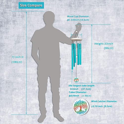 Miniatura 3 de FONMY Campanillas de viento para exteriores con colorido símbolo de árbol de la vida, campanillas de viento conmemorativas para un ser querido, gran