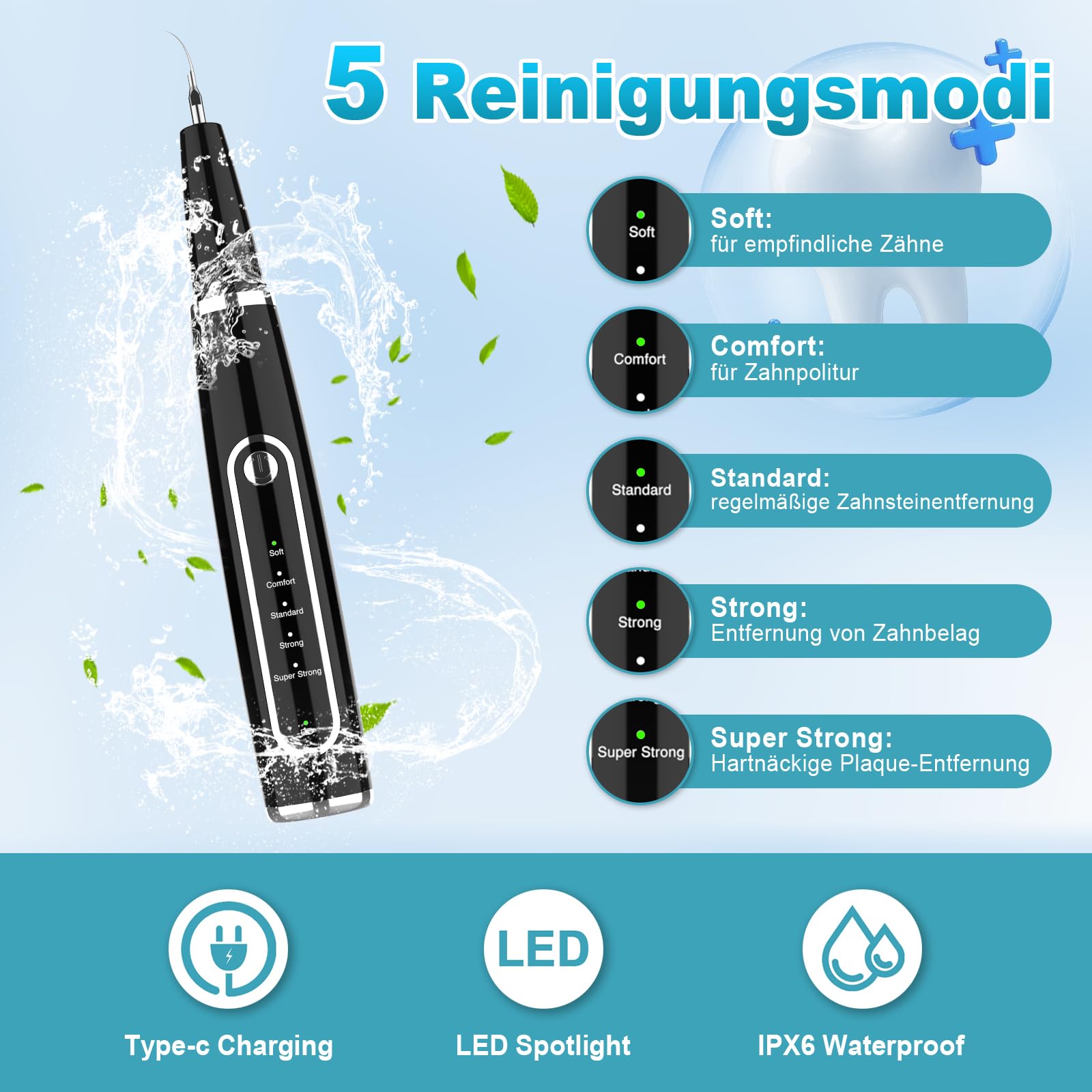 iPalamila Zahnsteinentferner Zahnreiniger Ultraschall für Hund und Katze, Zahnpflege Set, Zahnreinigung und Reinigungsset, mit LED-Licht, Hundezahnbürste zur Zahnpflege, Schwarz