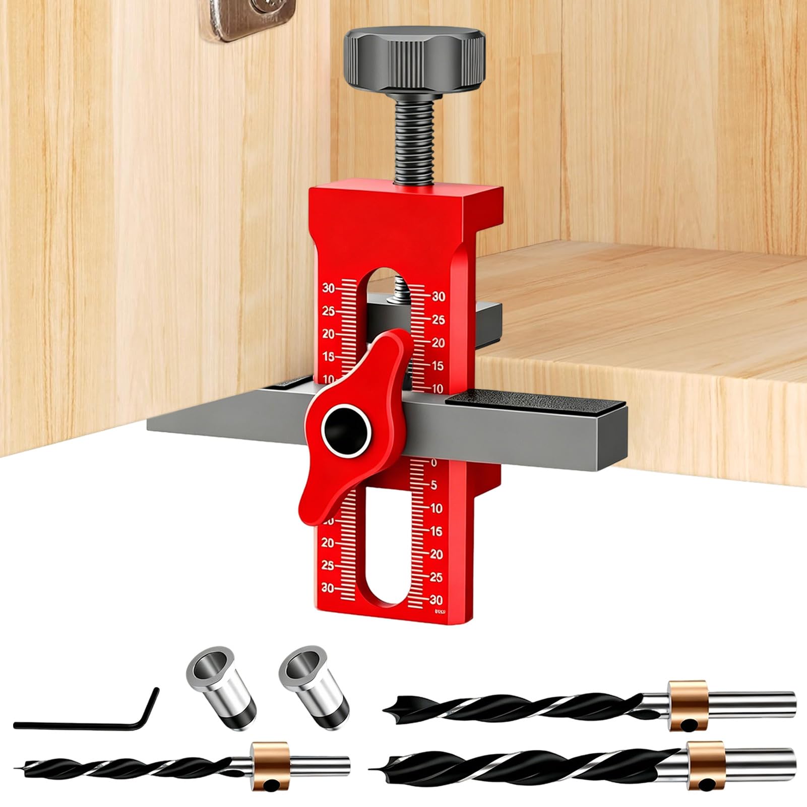 Kit d'aide au montage de porte d'armoire 2 en 1, en alliage d'aluminium, réglable, avec 3 forets, positionneur réglable pour l'installation de portes d'armoire