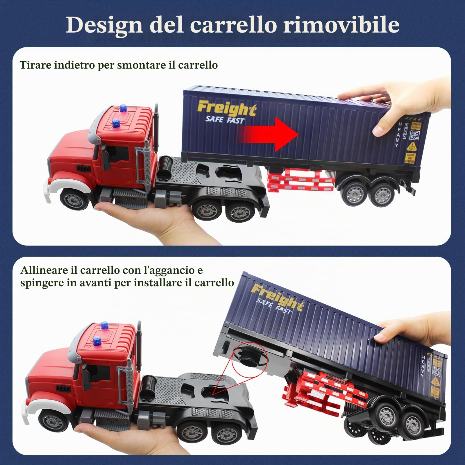 Mostop - Camion Trasportatore di Contenitori RC, Veicolo di Trasporto 10WD in ABS e Metallo, Carrozzie Trasportabili di Grandi Dimensioni con Telecomando e 8 Carrellini, Camion Giocattolo