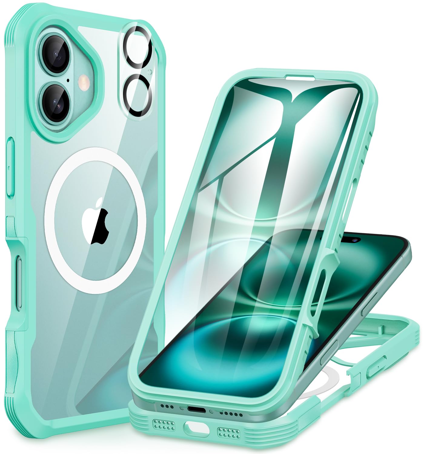CENHUFO Magnetica Cover iPhone 16, [Compatibile con Magsafe] Integrata [9H HD] Vetro Temperato Schermo e Protezione Fotocamera, Custodia Antiurto 360 Gradi Fronte Retro Doppia Faccia Case -Verde