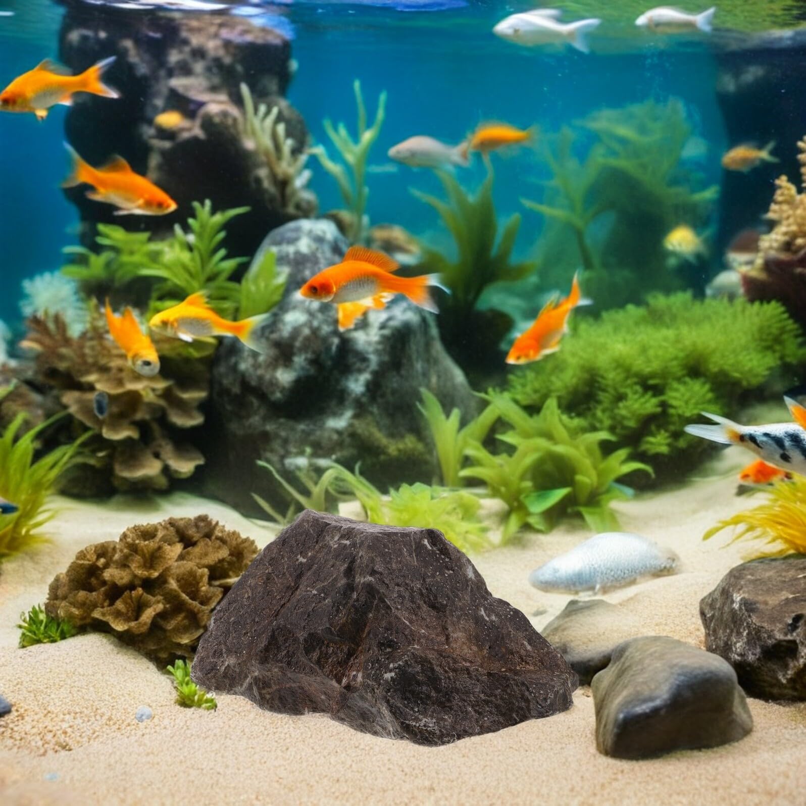 Roca Artificial para Paisajismo Acuático 33x25x18 Cm, Textura Natural, Espuma Ligera Resistente al Agua, Piedra Decorativa para Acuario, Jardín y Tanque de Reptiles