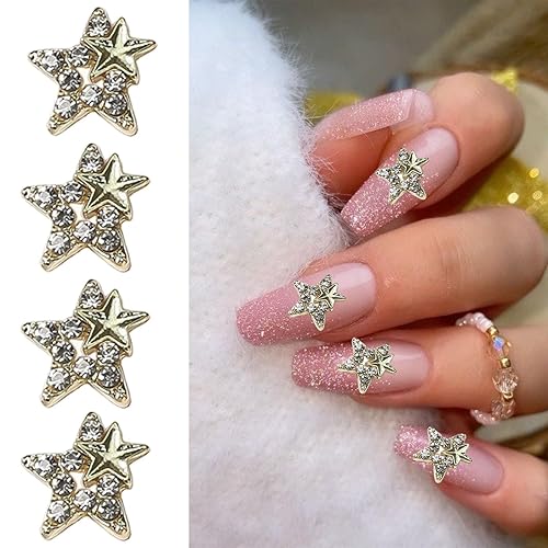 Miniatura 4 de 12 dijes de aleación de cristal para uñas, diamantes de imitación, estrellas de metal, gemas de uñas plateadas, doradas, brillantes, suministros de