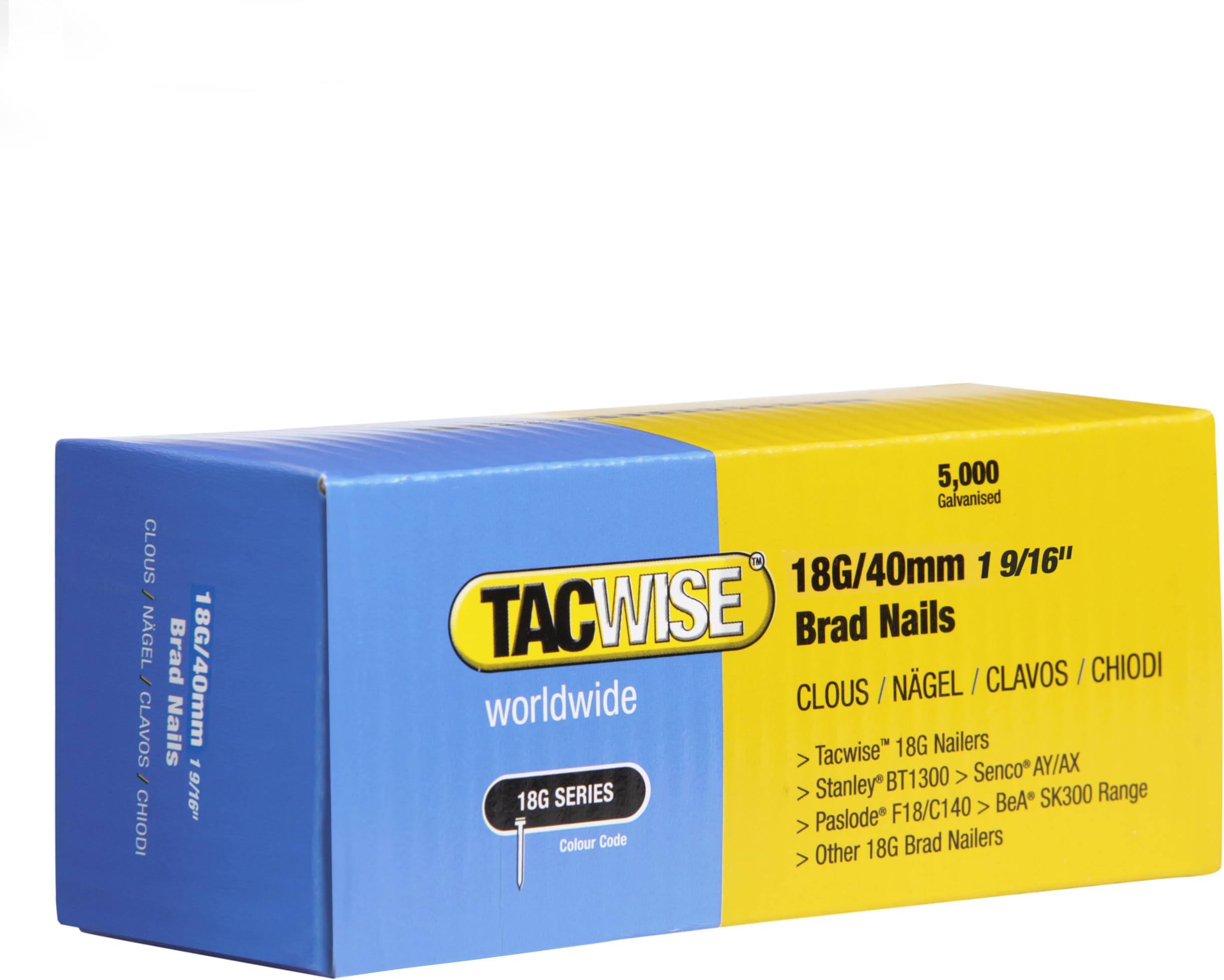 Tacwise 0400 Type 18G / 40 mm Galvanised Brad Nails, Pack of 5000