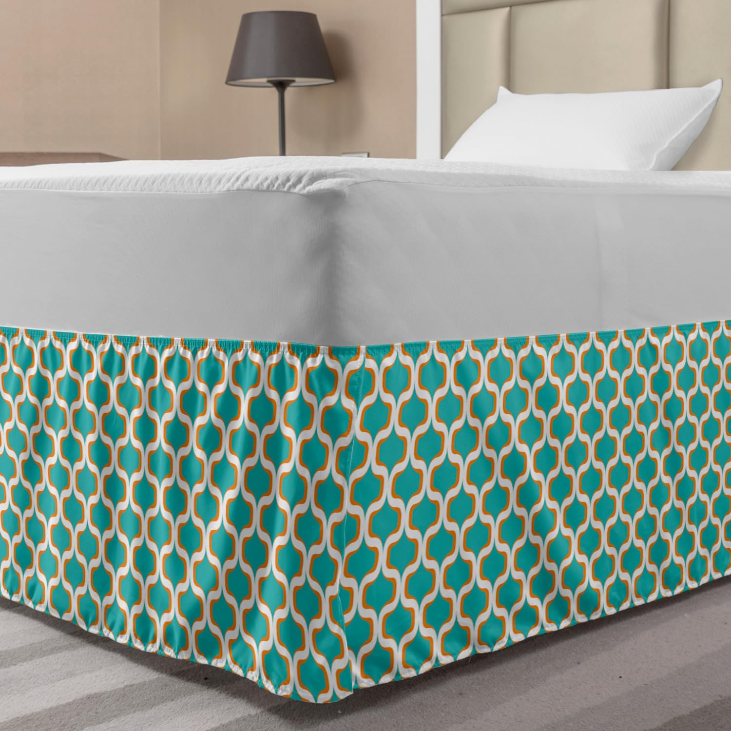 Ambesonne Geometric Elastic Bed Skirt Seventies Nostalgic Repeating Symmetric Mathematical Forms Design Wrap Around Fabric Bedskirt Dust Ruffle