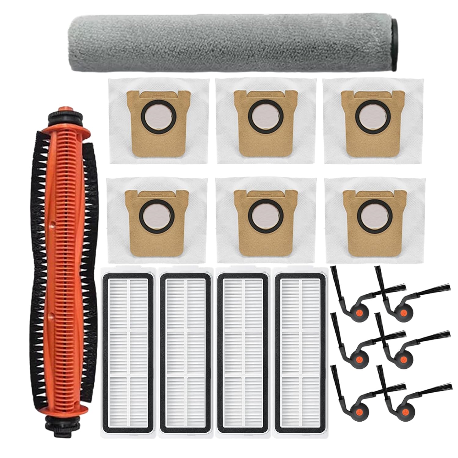 Kit de 18 accesorios para aspiradora robot Xiaomi 6 Max/6 Pro, piezas de repuesto que incluyen 1 cepillo principal, 1 mopa rodillo, 6 cepillos laterales, 4 filtros HEPA, 6 bolsas para el polvo