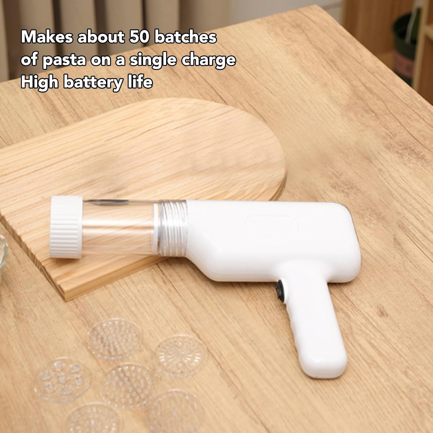 Electric Pasta Maker, Portable Handheld Noodle Making Machine Cordless Automatic Spaghetti Maker with 6 Noodle Plates and Cutter for Household Home Kitchen