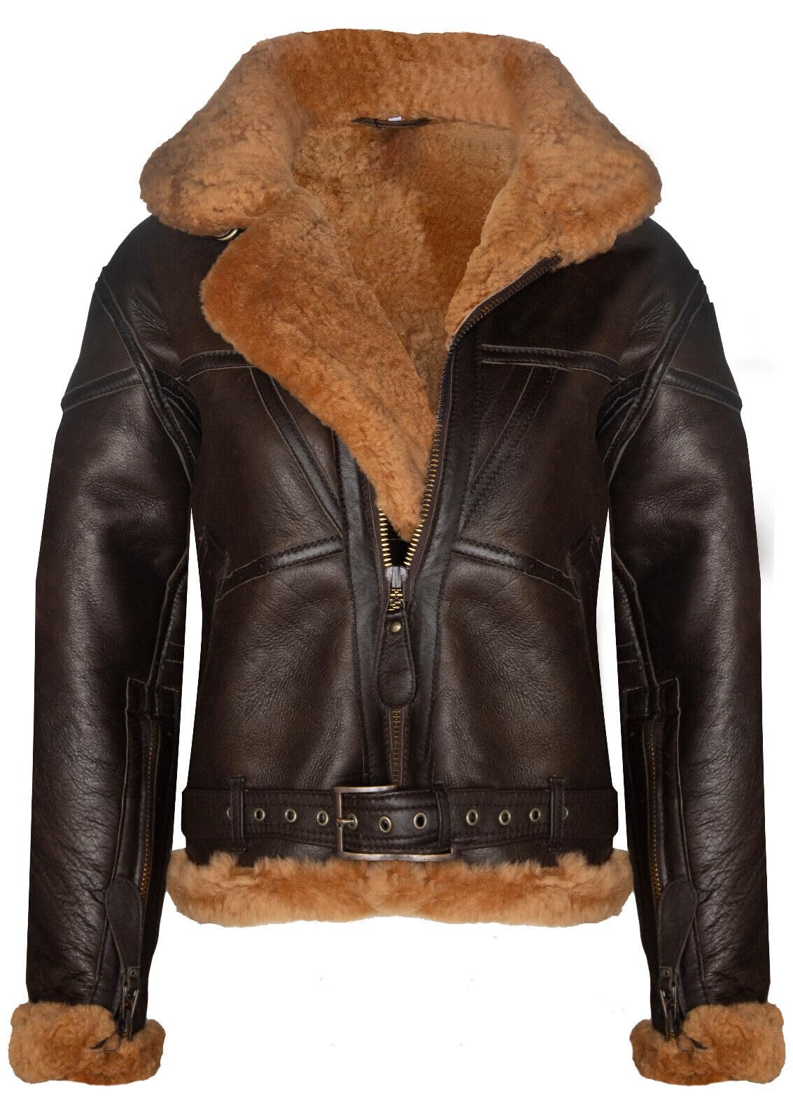 Infinity Leather Women's Brown Wwii Raf Ginger Sheepskin Aviator Flying Leather Jacket 4XL