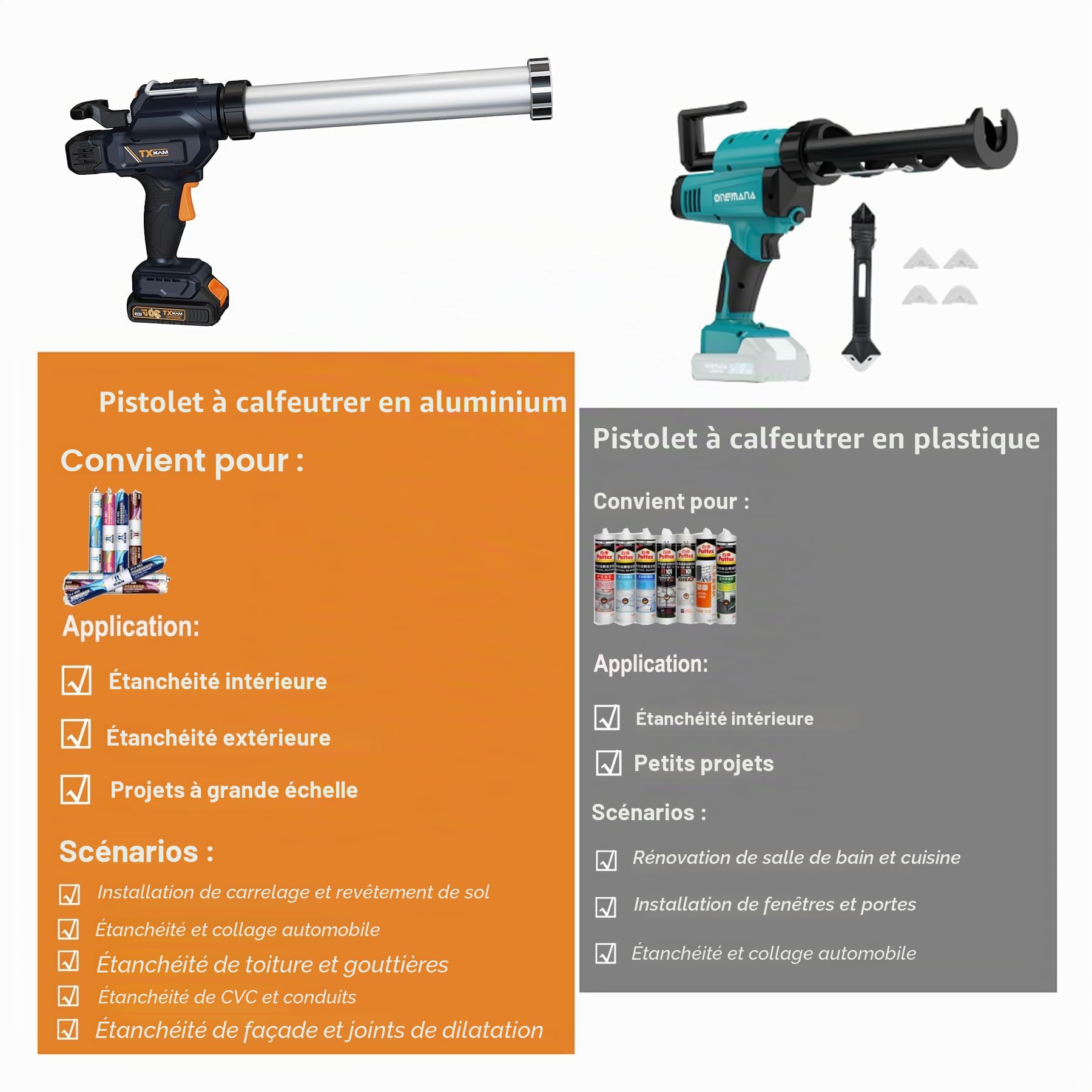 MAXXT Pistolet à Cartouche Electrique, Batteries de 2.0Ah pistolet silicone,de 10oz à 20oz / 300ml à 600ml Mode Anti-Goutte