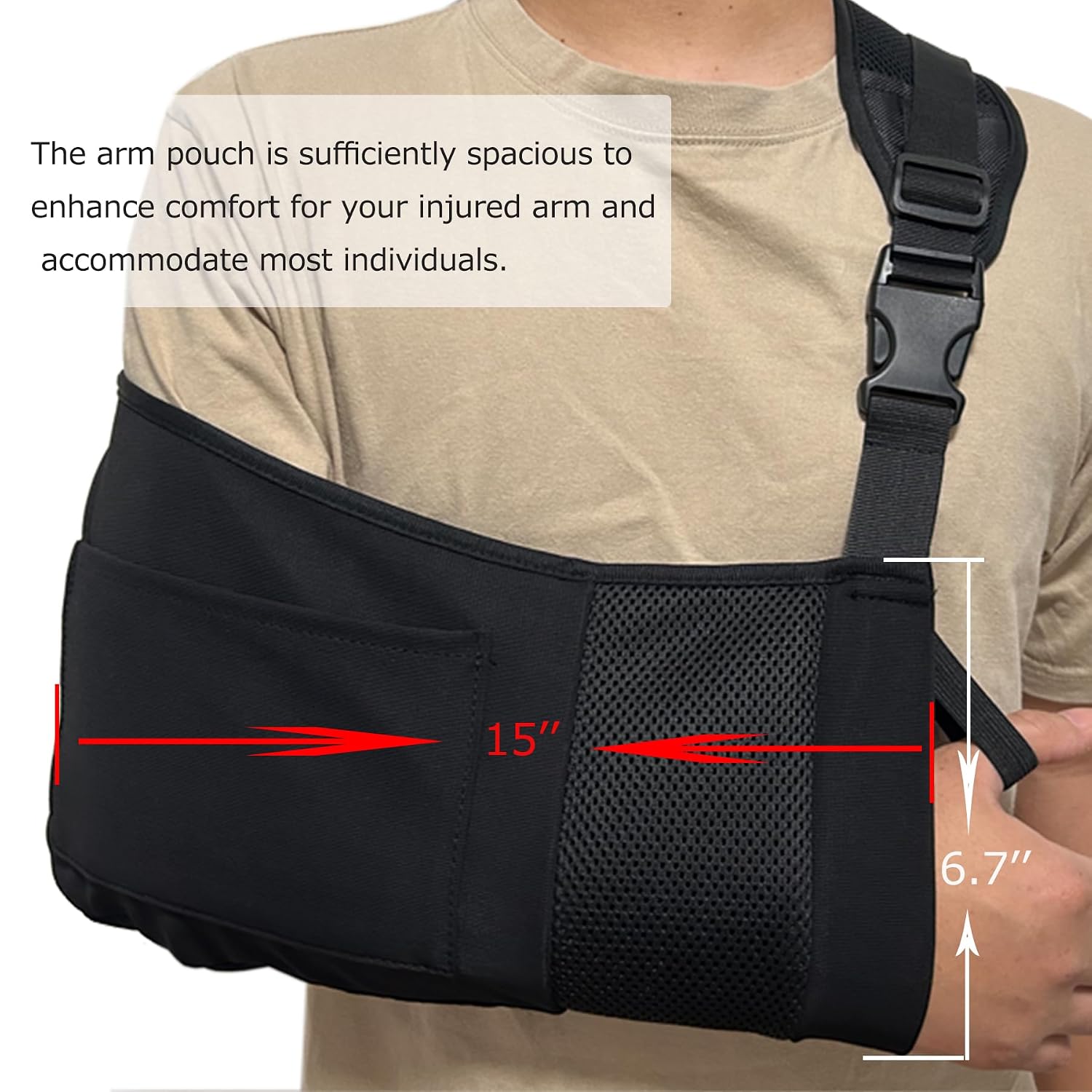 Arm Sling Shoulder Immobilizer for Men & Women - Lightweight Breathable Rotator Cuff Support Brace with Pocket, Fits Left & Right Arms, Ideal for Wrist & Elbow Injuries, One Size
