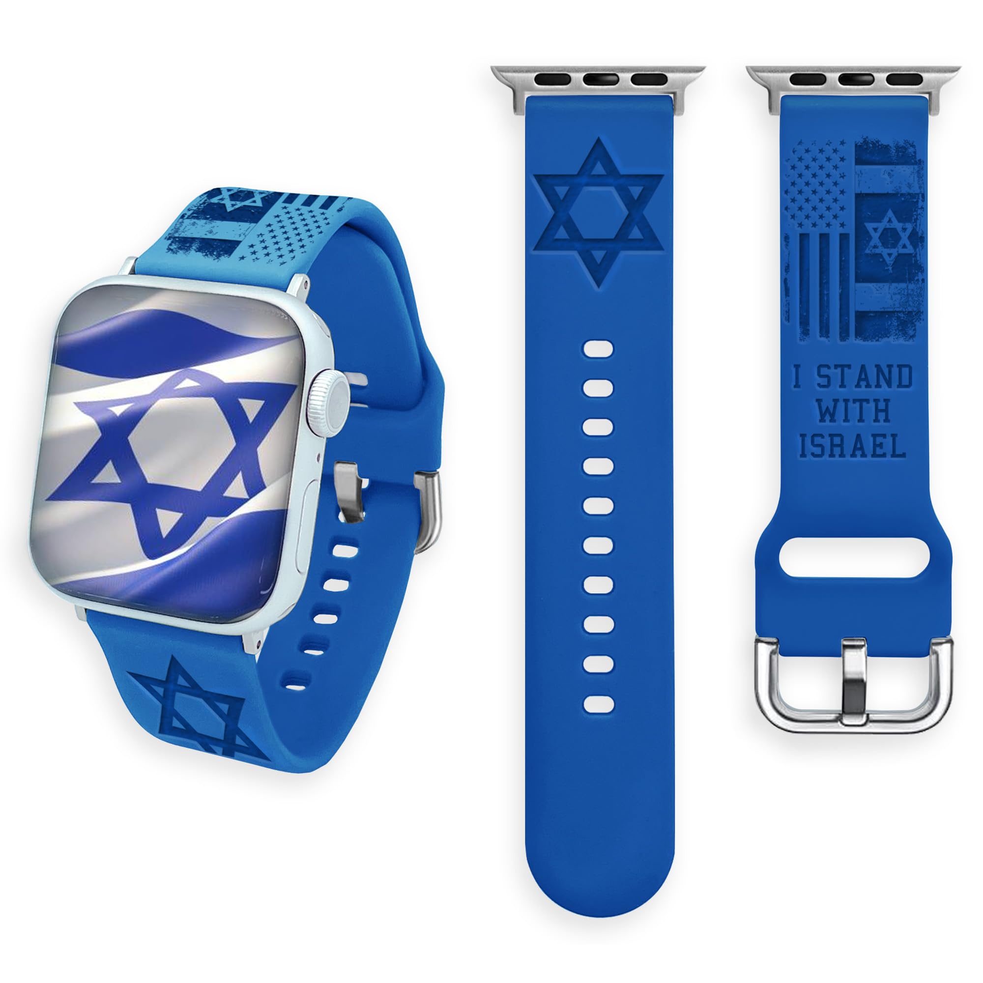 I Stand With Israel Band Compatible with Apple Watch Silicone Laser Engraved 38mm 40mm 41mm 42mm 44mm 45mm 49mm Patriotic iWatch Strap Silicone Bracelet Gift (42/44/45/49mm S/M)