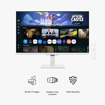 Samsung 27-Inch M5 (M50F) Series FHD Smart Monitor with Streaming TV, Speakers, HDR10, Gaming Hub, Multiple Ports, Workout Tracker, Vision Accessibility Tools, White, LS27FM503ENXZA