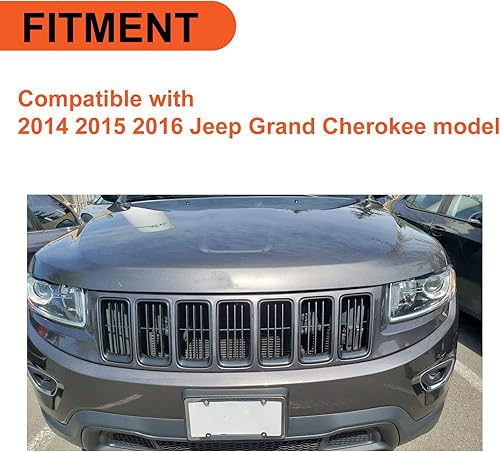 Miniatura 2 de ECOTRIC Anillo de inserción para parrilla delantera compatible con Jeep Grand Cherokee 2014-2016 (7 piezas) rejilla ABS negro brillante