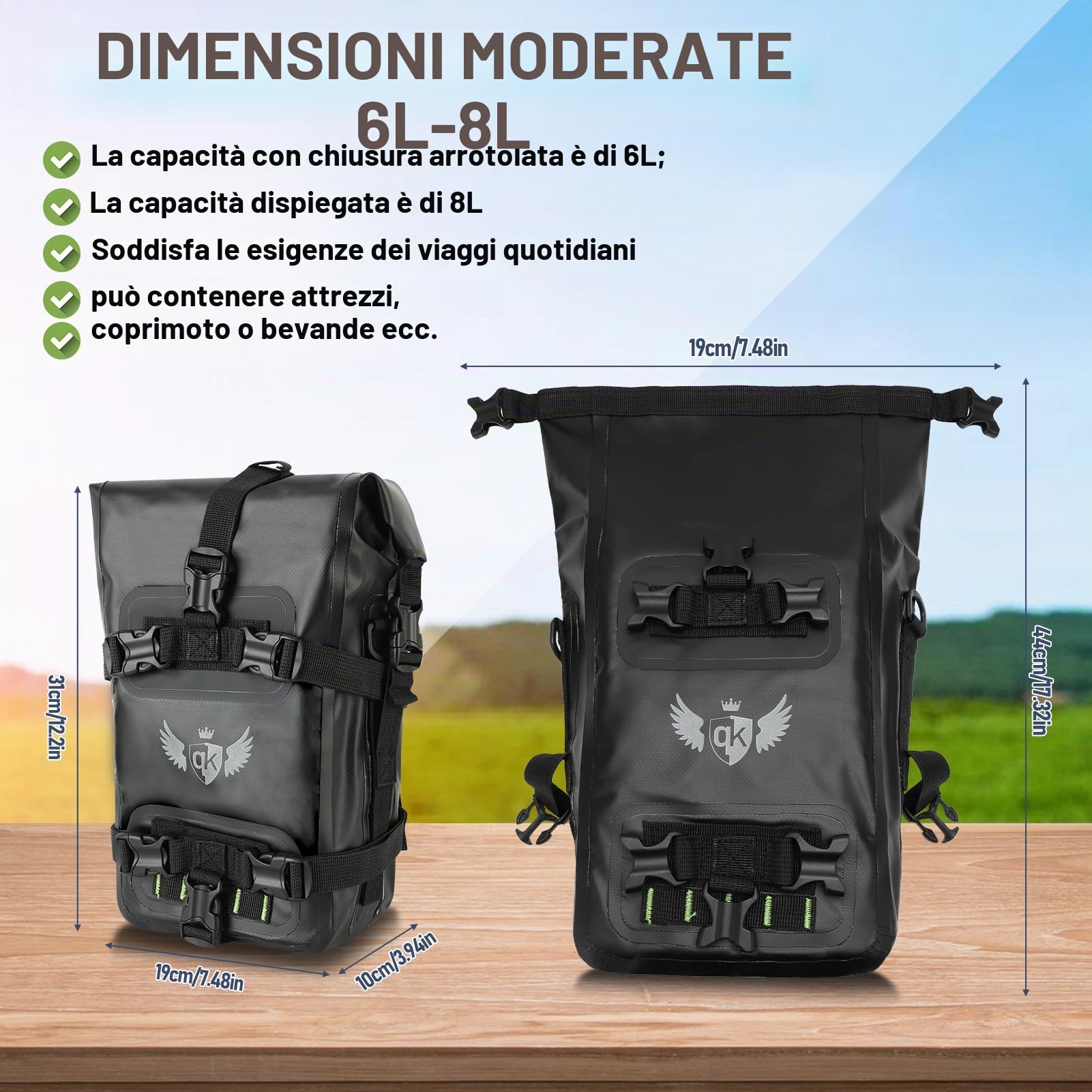 Borsa per Crash Bar da Moto 8L IPX7 Resistente all'Acqua a Sgancio Rapido Borsa a Tracolla