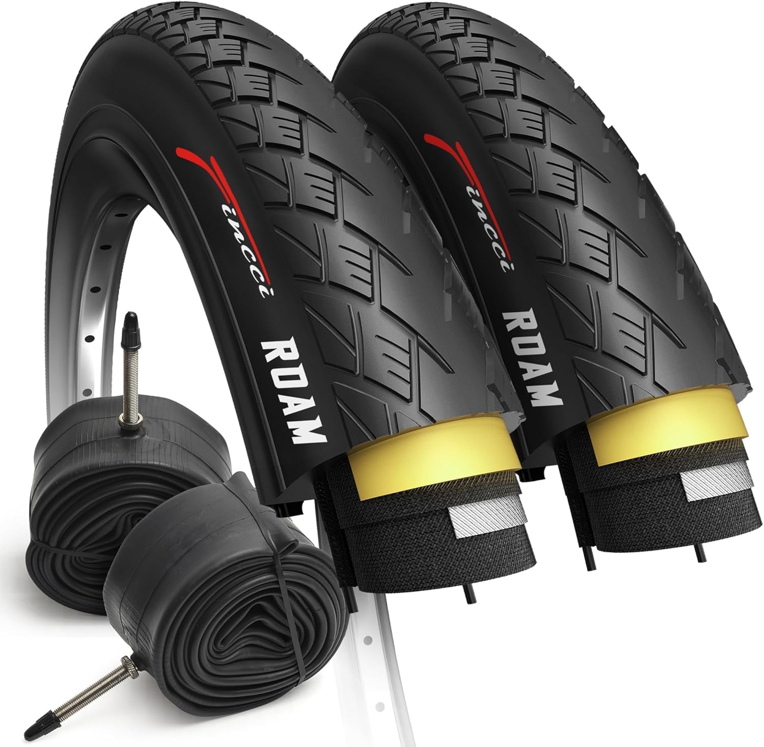 Fincci Bike Tyres 700x35c - Pair Foldable 700c tyres with 1mm Nylon Protection and 2x Inner Tube 37-622 Presta Valve, 30 TPI for City, Electric, Hybrid, Road and Touring Bicycles 28 inch