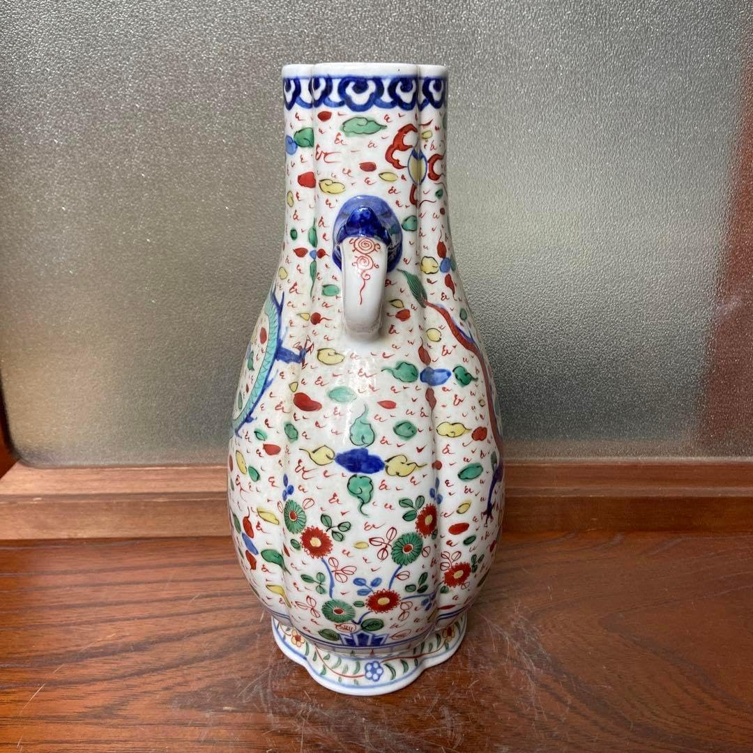 萬暦赤絵龍の図双耳瓶 明時代 景徳鎮からの