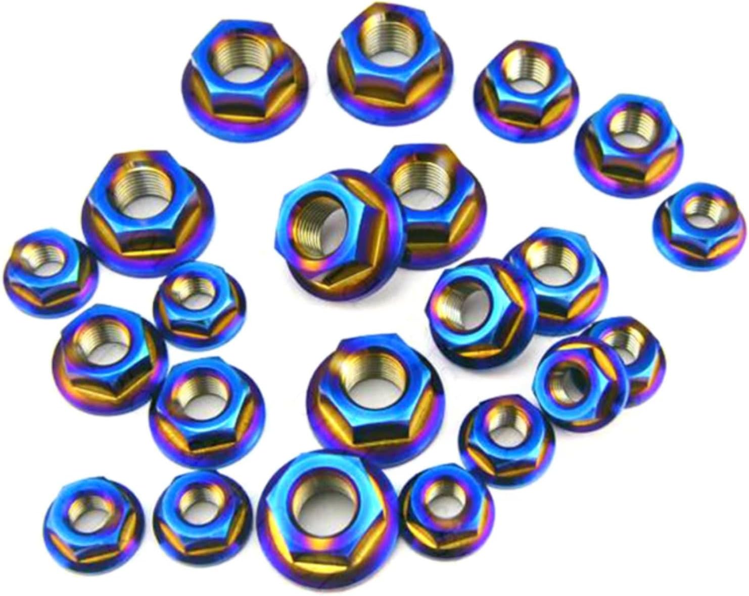 M6 M8 M10 M12 M14 M16 M18 Titanium Flange Nuts Burning Blue Fine Pitch Nut for Metalworking DIY Supplies