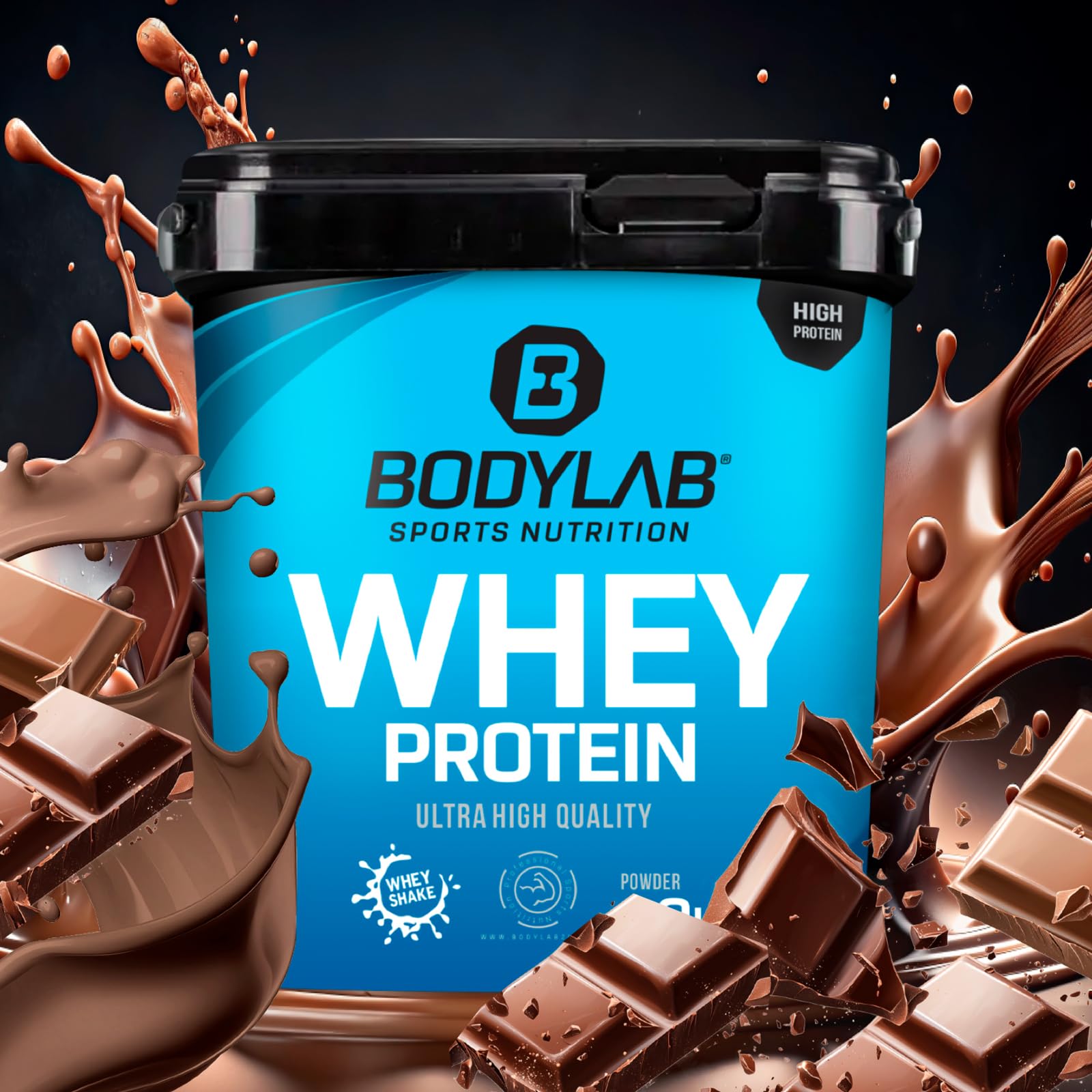 Bodylab24 Whey Protein Powder Doppio cioccolato 2kg, proteine per muscoli più forti, whey può promuovere la costruzione dei muscoli, con 80% di proteine, senza aspartamee